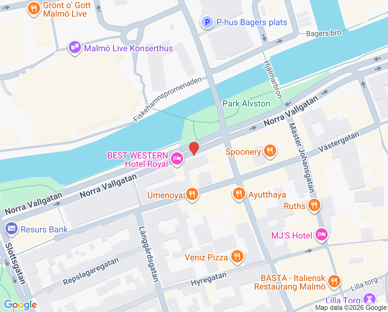 Karta till Psykoterapimottagning Sankt Lukas Malmö