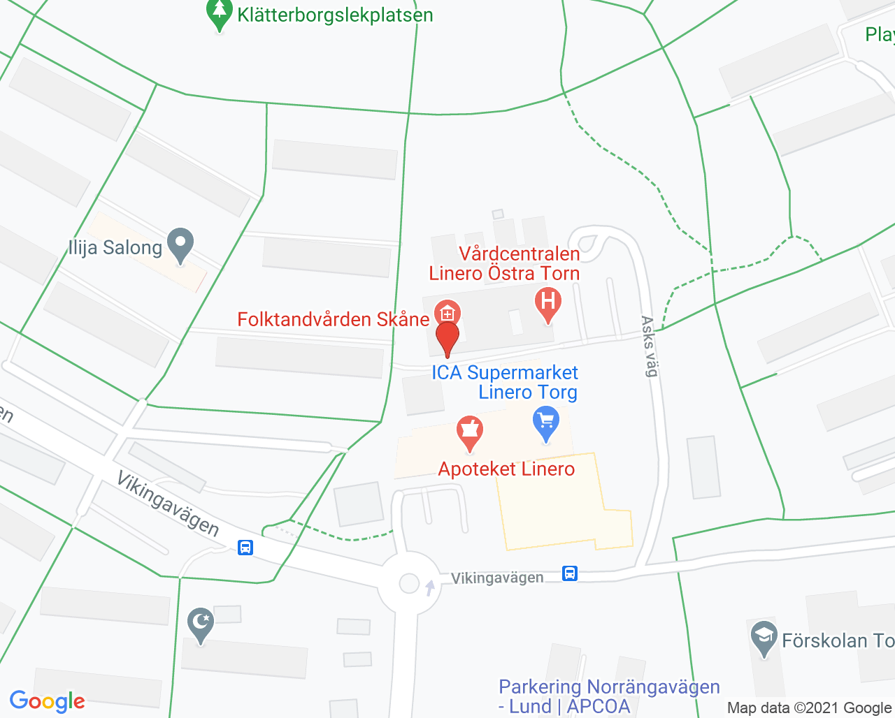 Karta till Lund Linero, Folktandvården Skåne AB