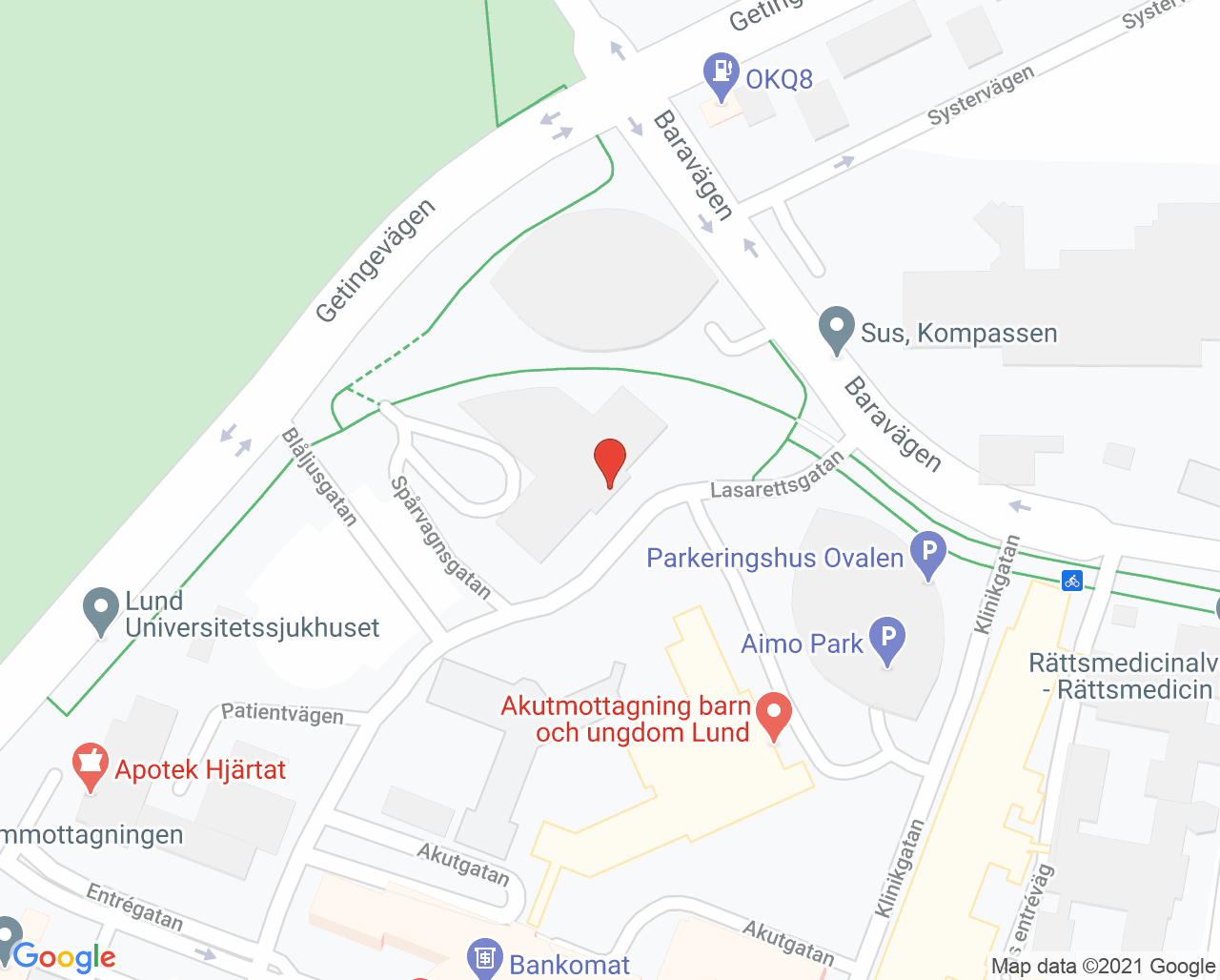 Karta till Öron- näs- och halsmottagning allergi Lund