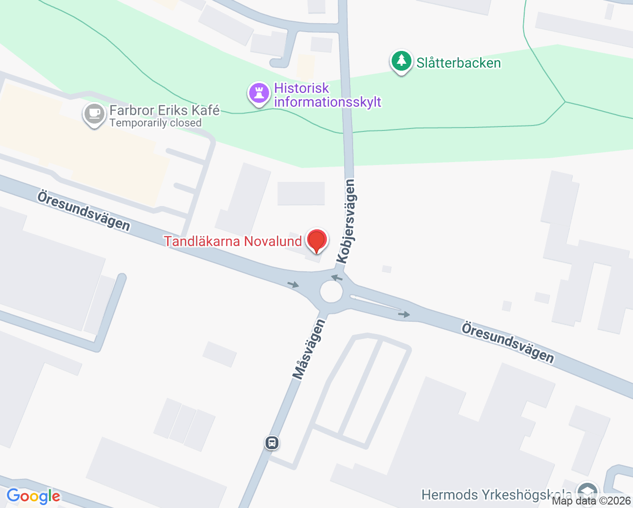 Karta till Tandläkarna Novalund, Lund