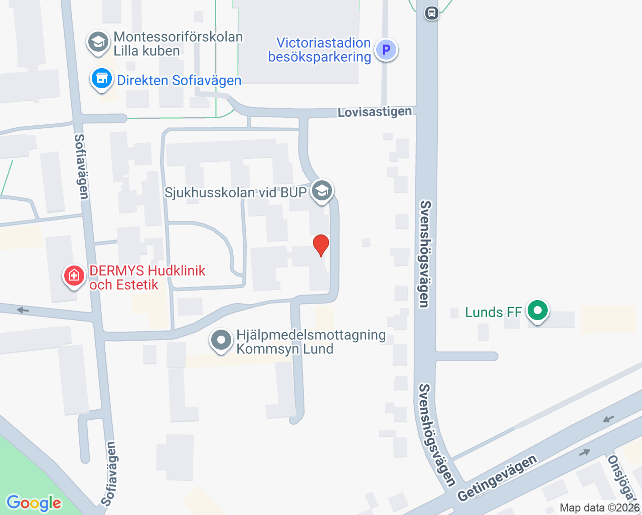 Karta till Rehabiliteringsmottagning barn och unga Lund, Lund