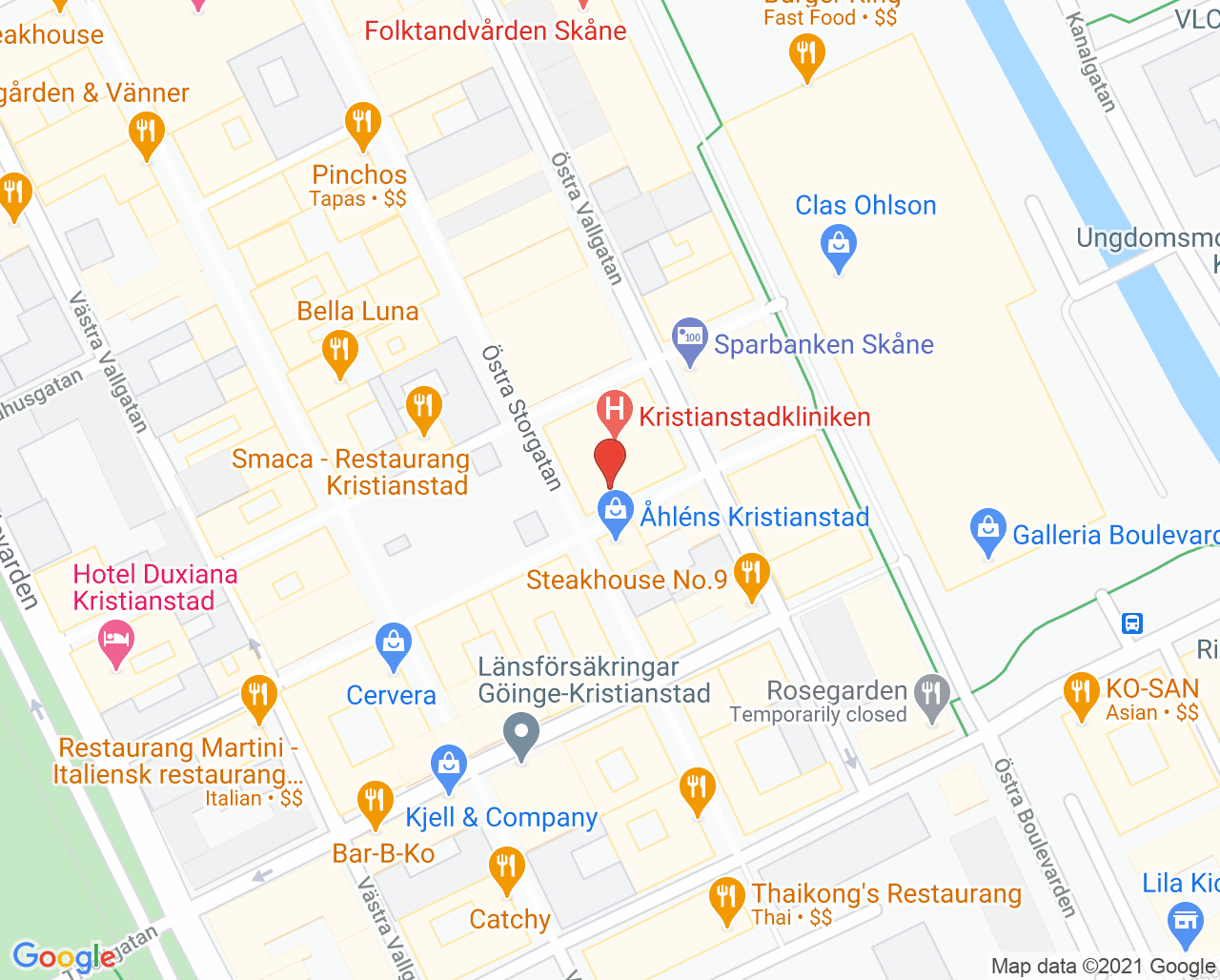 Karta till Kristianstad Tandvårdscentrum Gunilla Myhrberg, Kristianstad