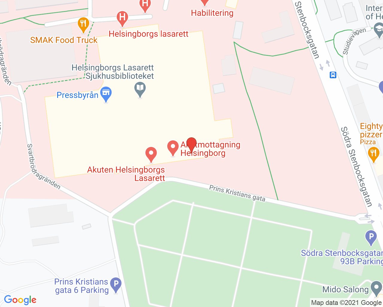 Karta till Kvälls- och helgmottagningen Helsingborg