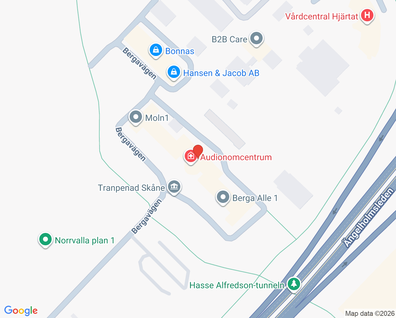 Karta till AudionomCentrum Helsingborg