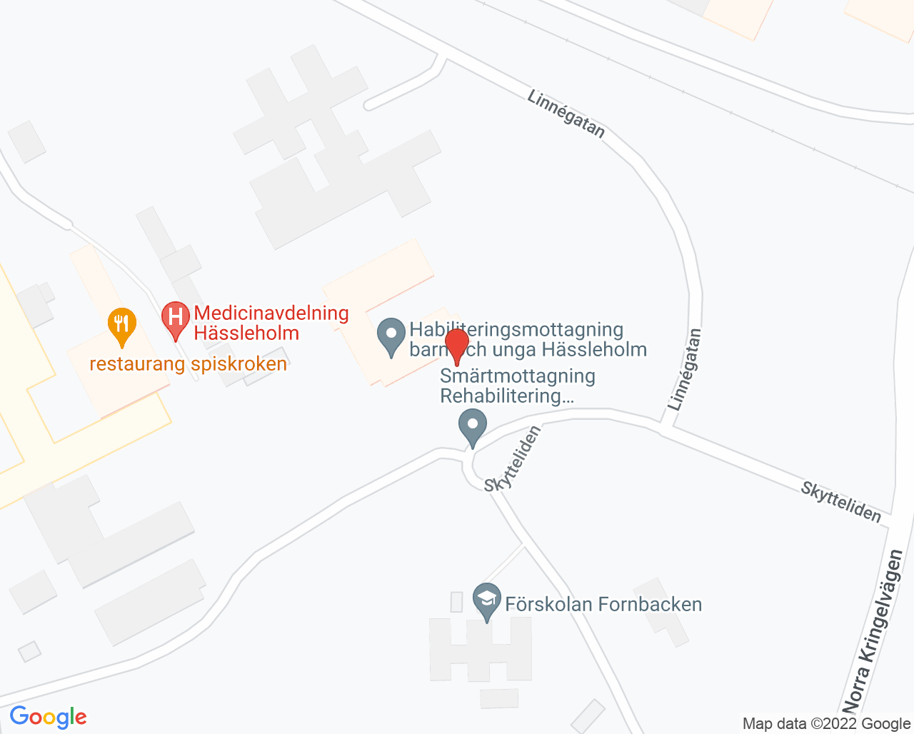 Karta till Rättspsykiatriavdelning 10 Hässleholm