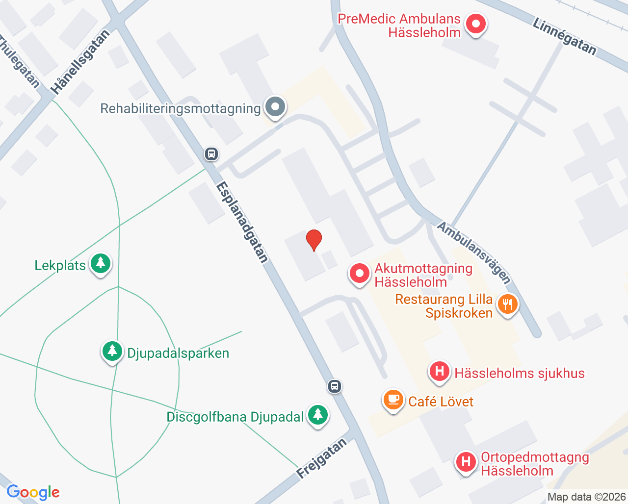 Karta till Rättspsykiatrimottagning Hässleholm