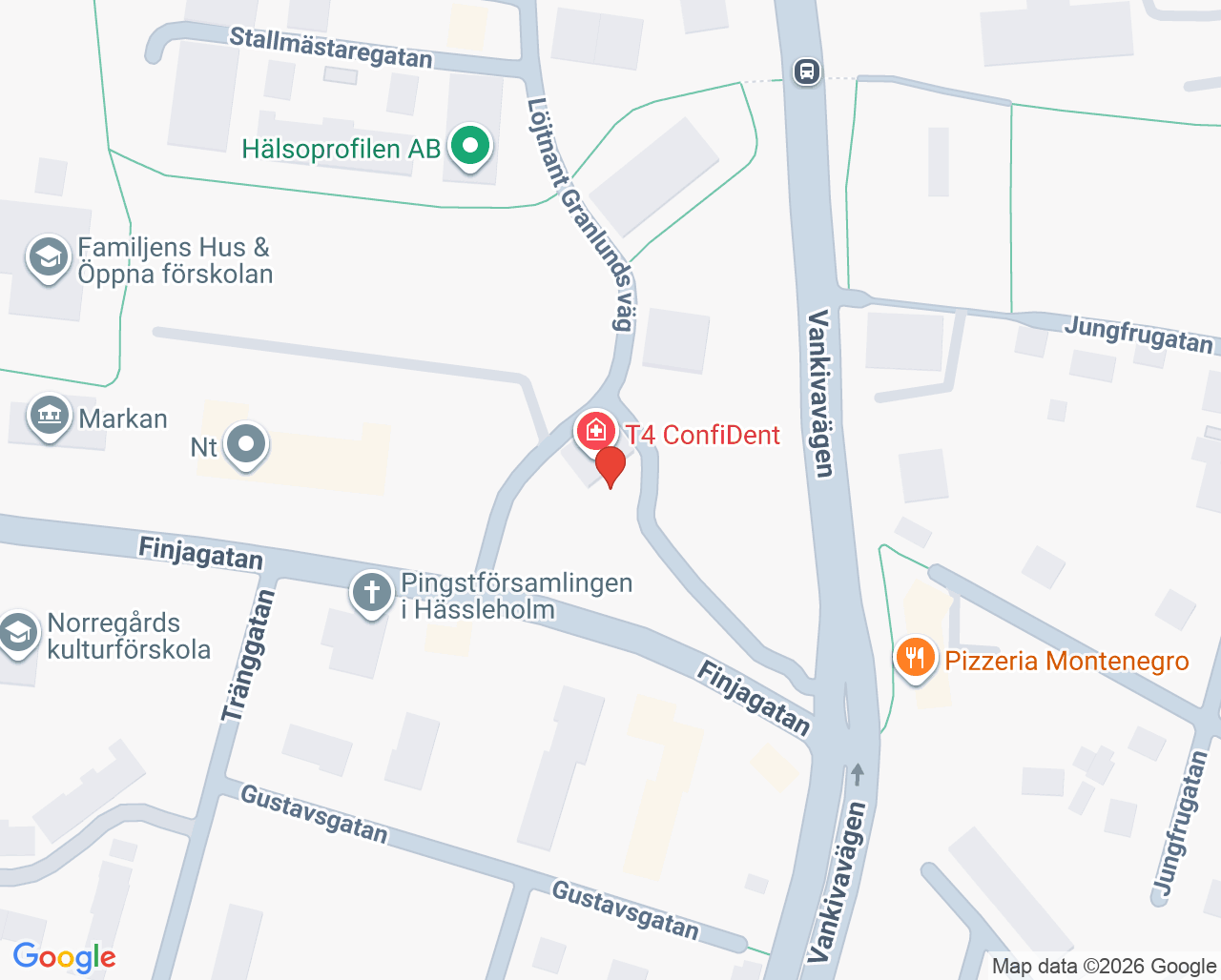 Karta till T4 Familjetandvård AB, Hässleholm