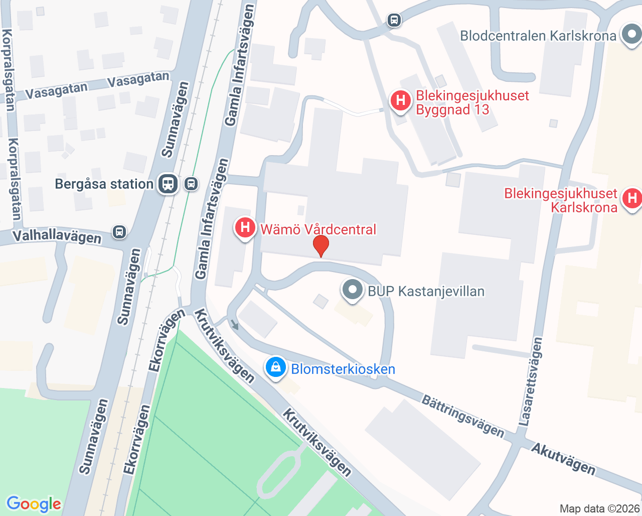 Karta till Vuxenpsykiatrisk mottagning Karlskrona