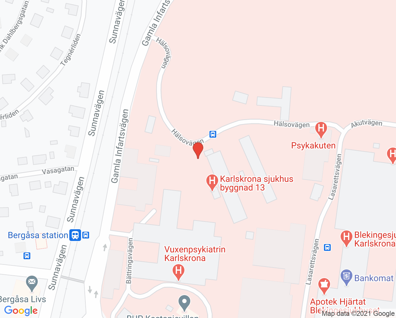 Karta till Specialisttandvården Endodonti - rotbehandling, Karlskrona