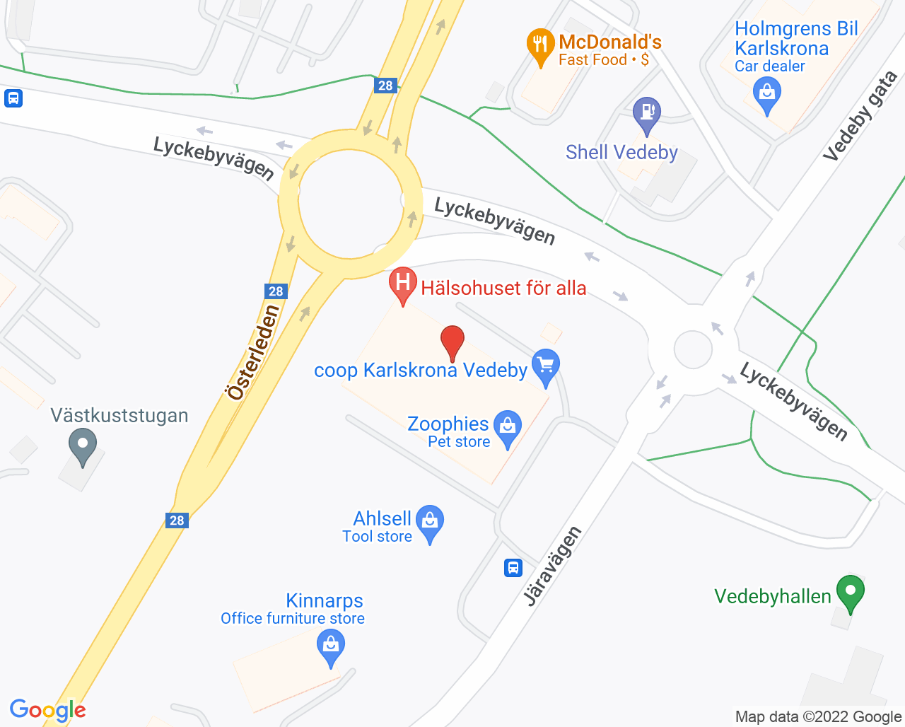 Karta till Hälsohuset för alla Vedeby