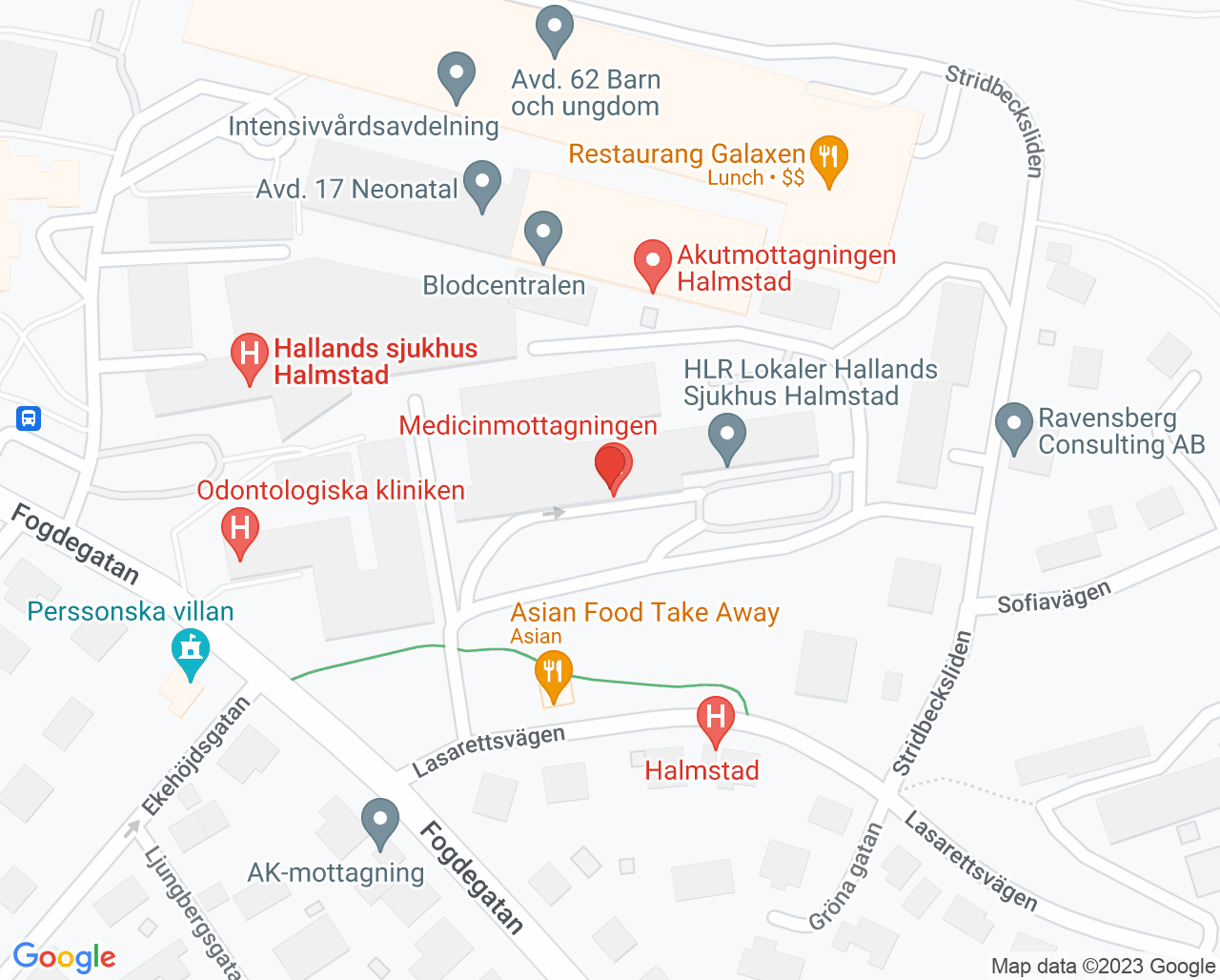 Karta till Diabetes och hormonella sjukdomar Hallands sjukhus Halmstad