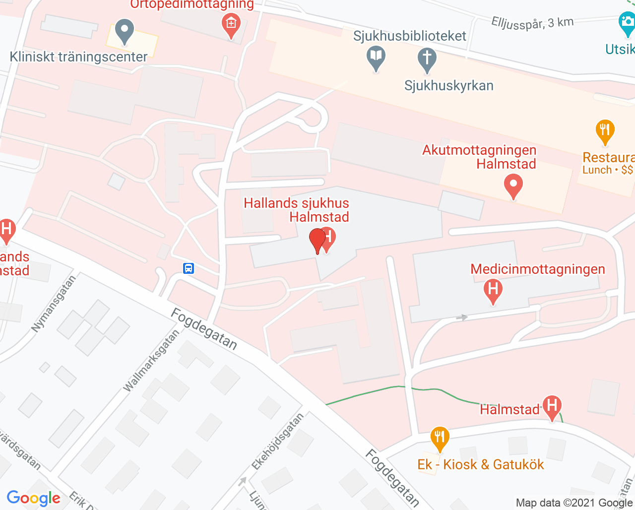 Karta till Urologikliniken Hallands sjukhus, Halmstad