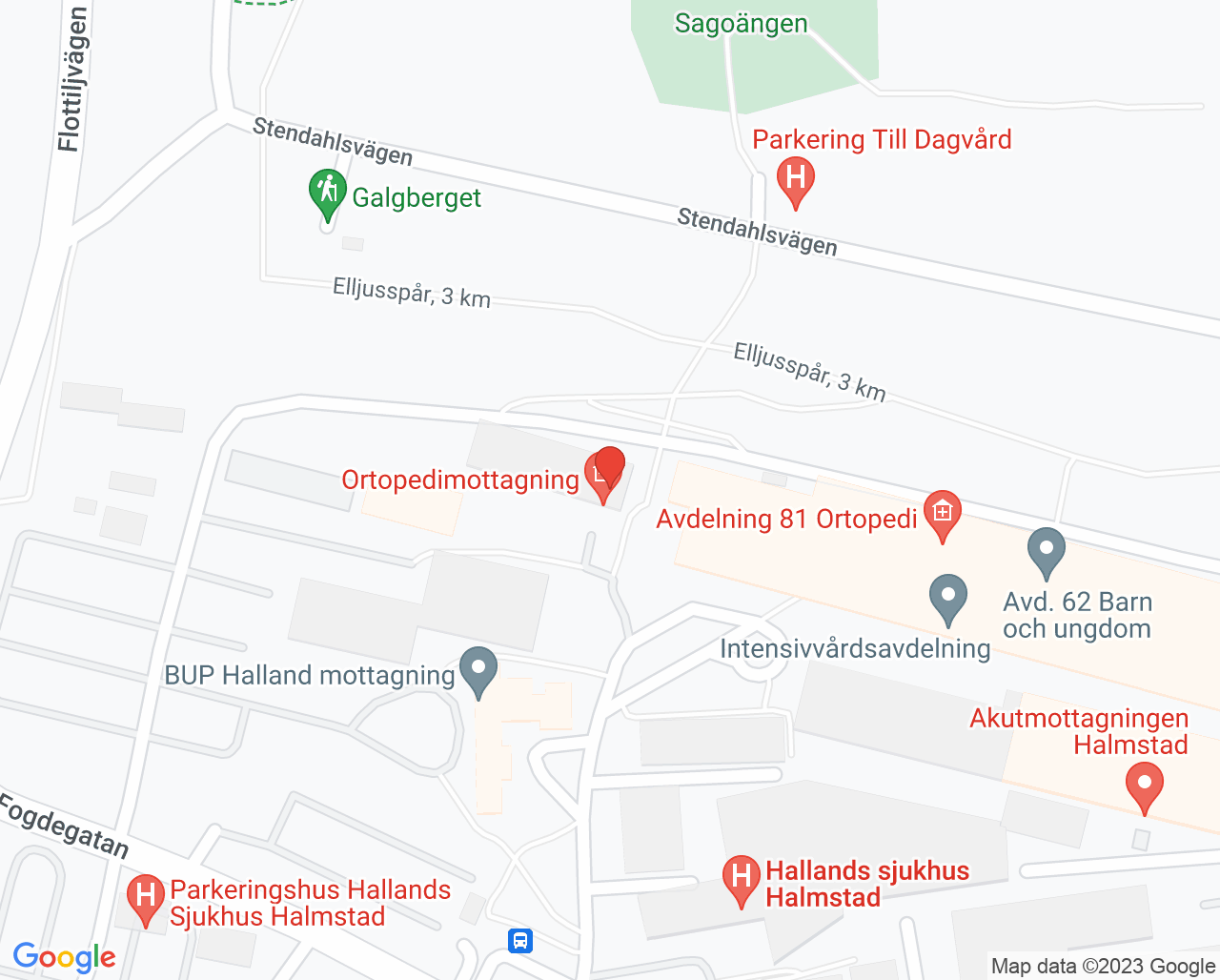 Karta till Dietistmottagningen Hallands sjukhus Halmstad