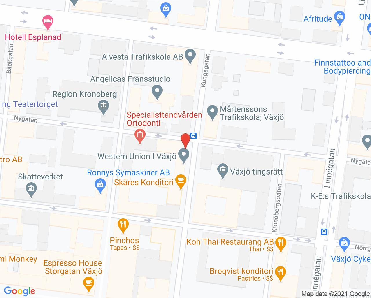 Karta till AKJ Tandvård, Växjö