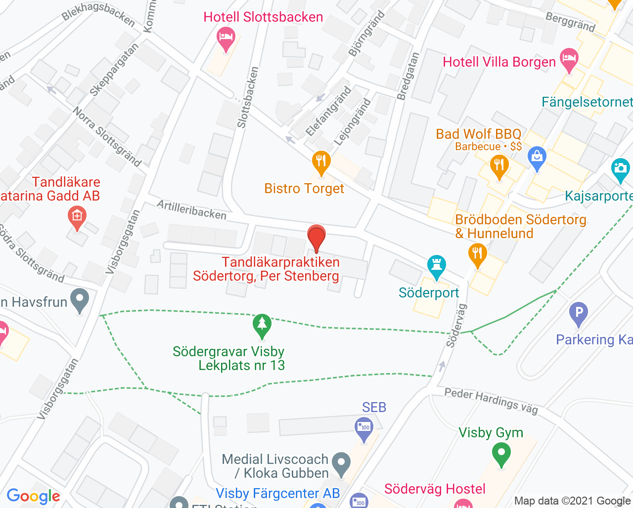 Karta till Tandläkarpraktiken Södertorg Rebecca Rutzell, Visby