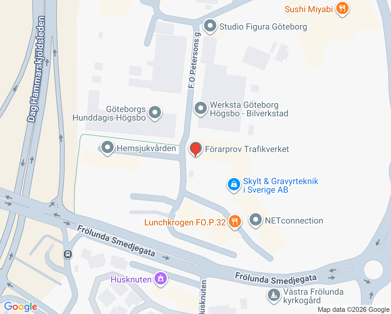 Karta till Mobilitetscenter i Göteborg, Västra Frölunda