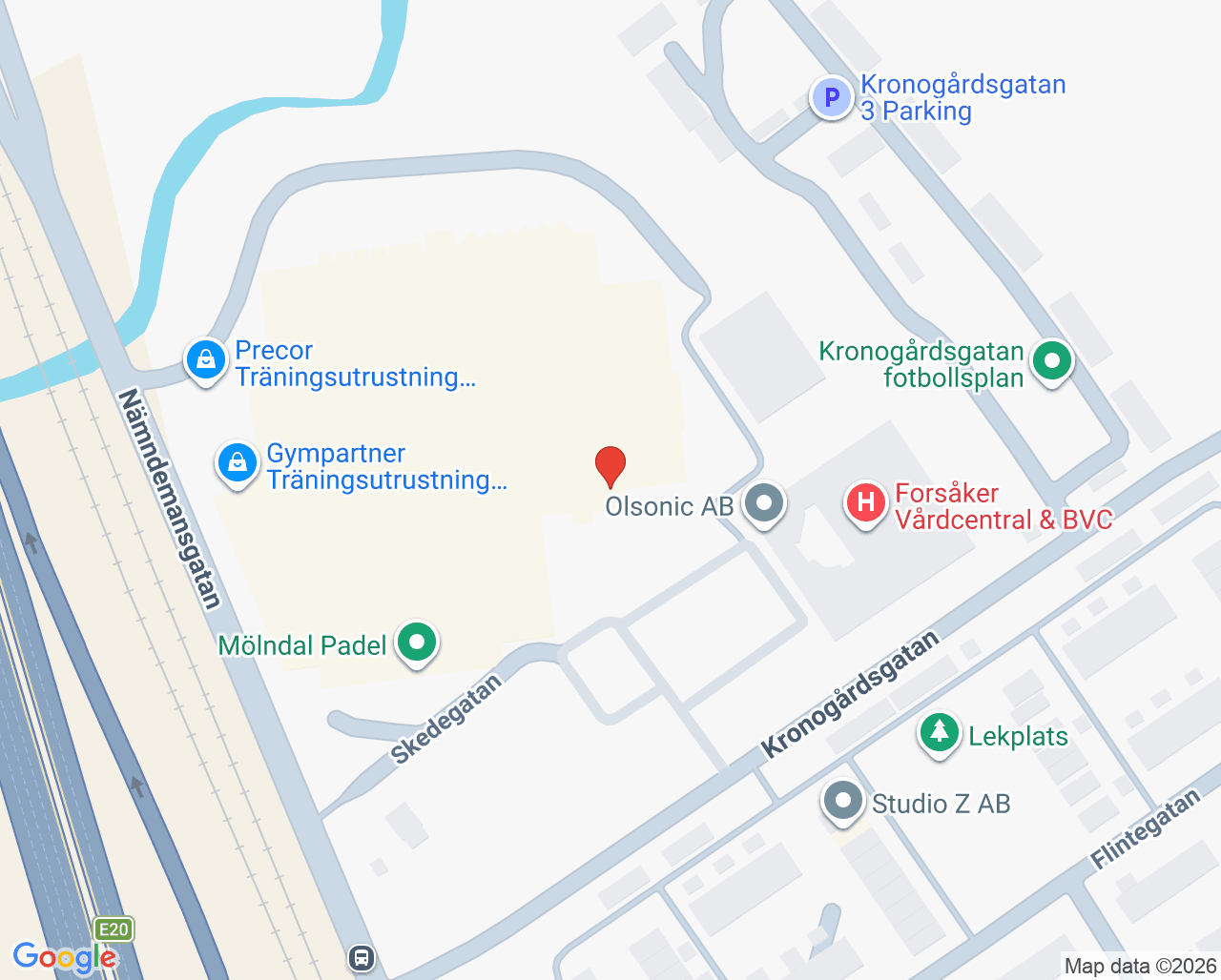 Karta till Öron Näsa Hals mottagningen Mölndal, Mölndal
