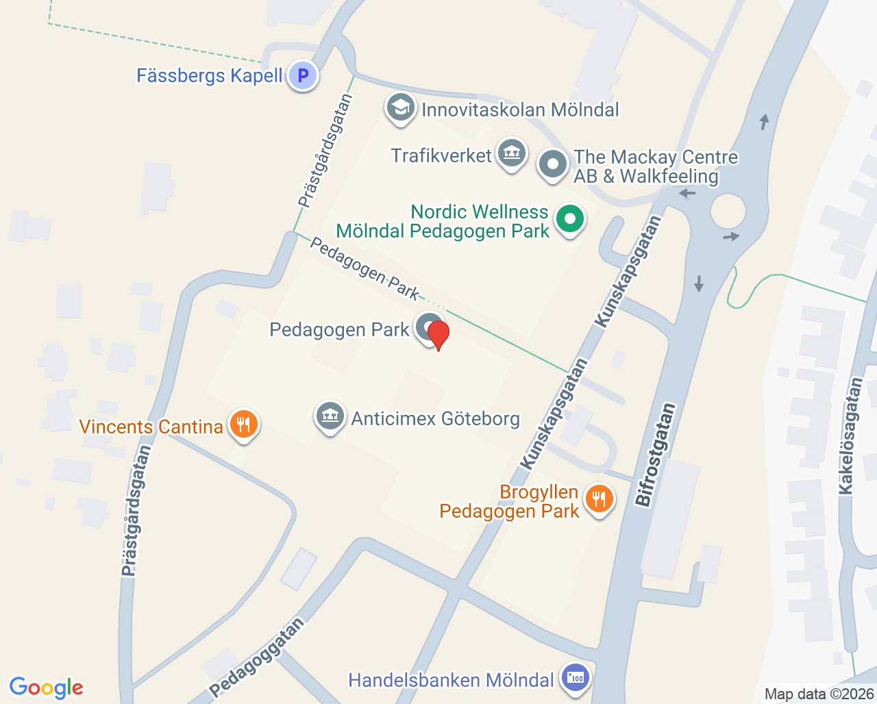 Karta till Folktandvården Pedagogen Park Mölndal, Mölndal