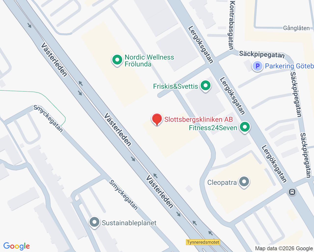 Karta till Slottsbergskliniken Katarina Nordqvist, Västra Frölunda
