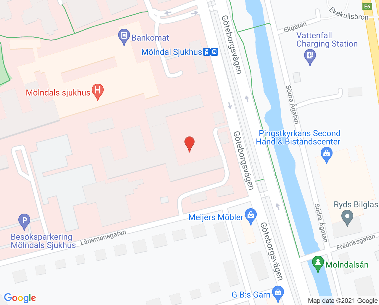 Karta till Dialysmottagning hem- och självdialys Mölndal, Mölndal