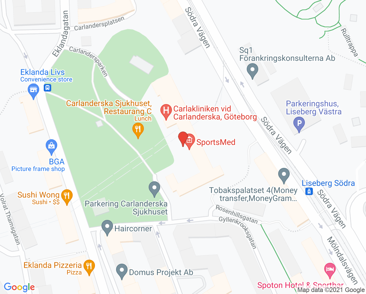 Karta till Aveny Ögonklinik Carlanderska, Göteborg