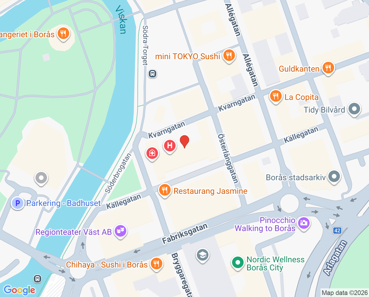 Karta till Närhälsan Södra torget vårdcentral - ungas psykiska hälsa, Borås