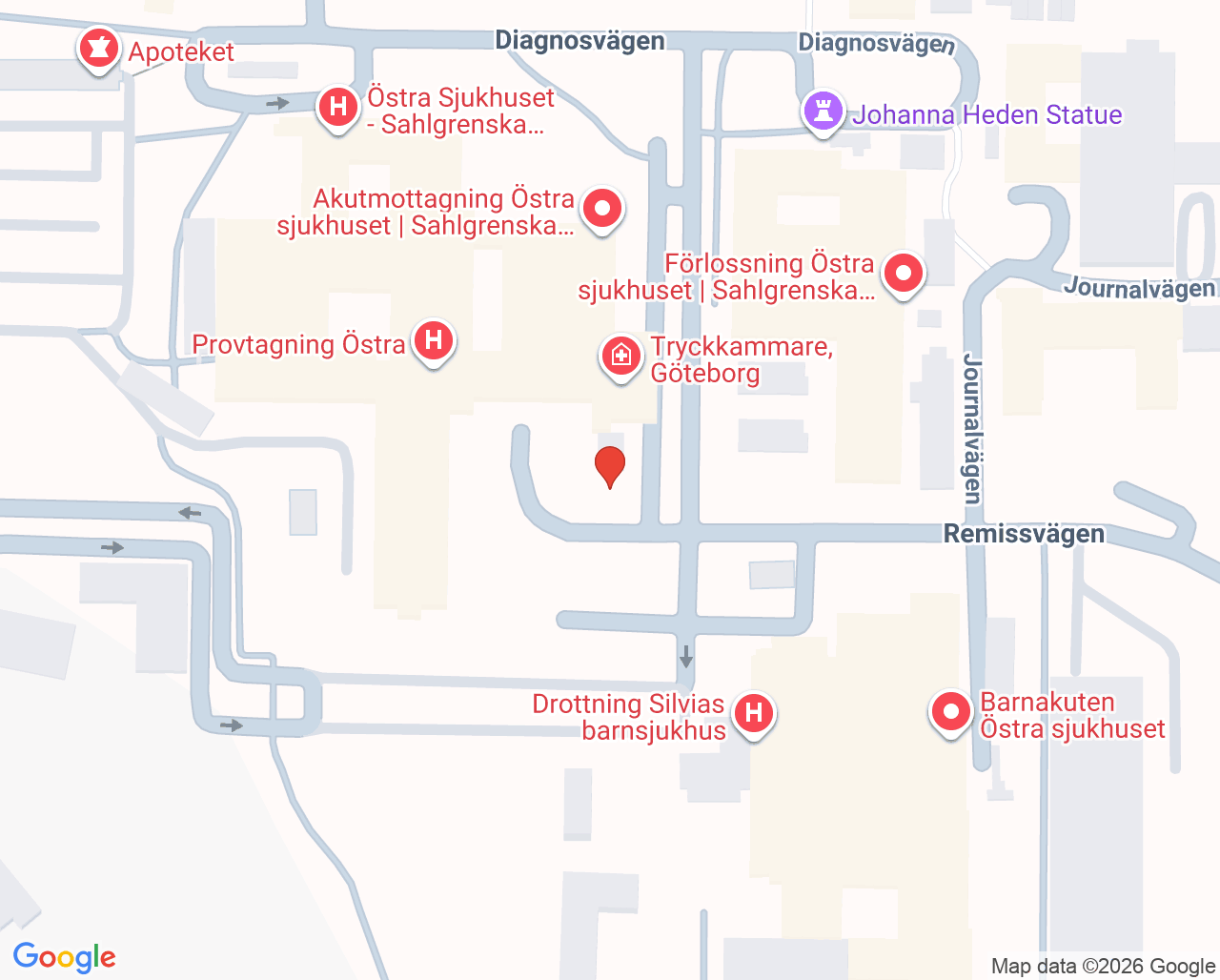 Karta till Tryckkammare Östra, Göteborg