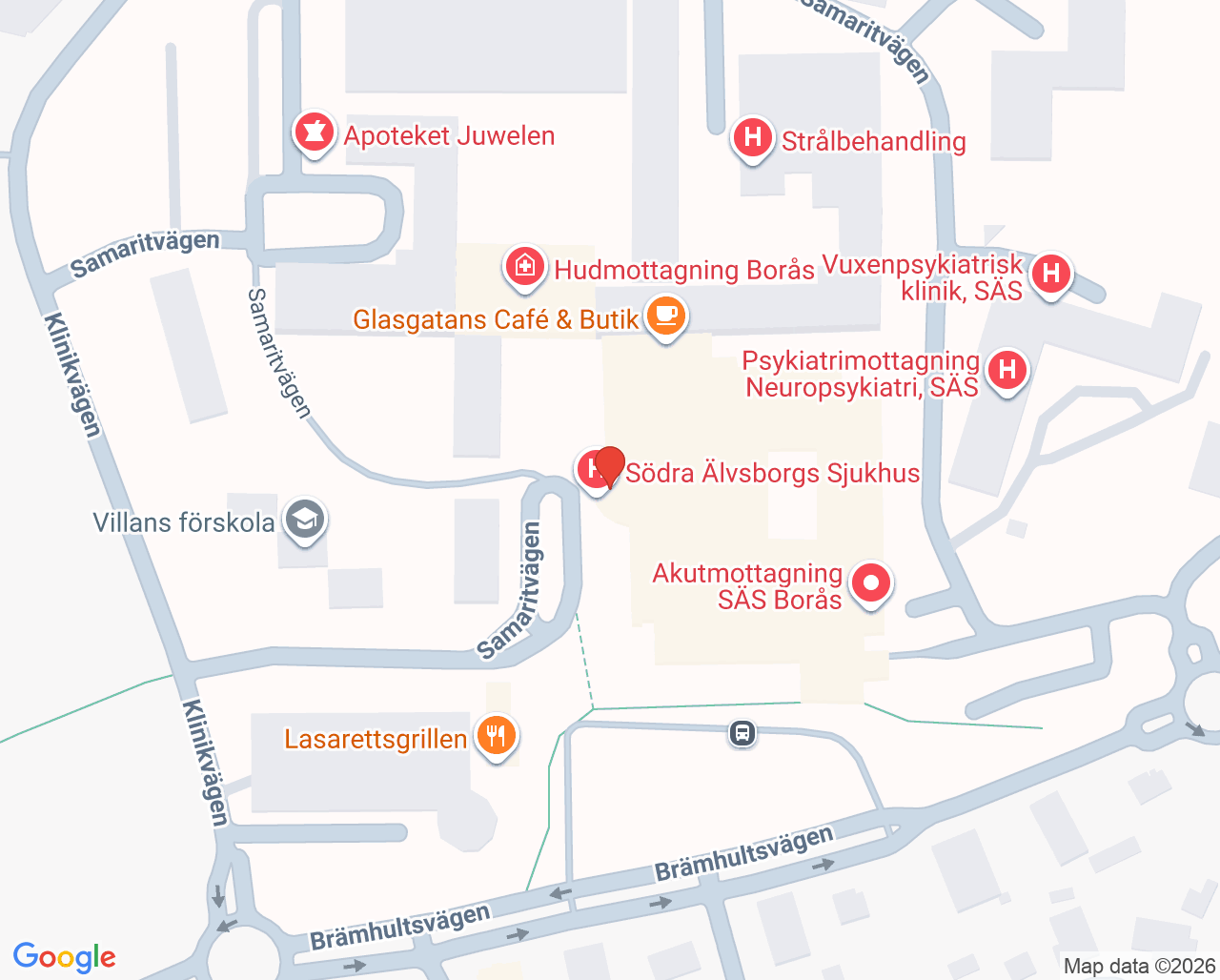 Karta till Öron- näs- halsmottagning, Borås