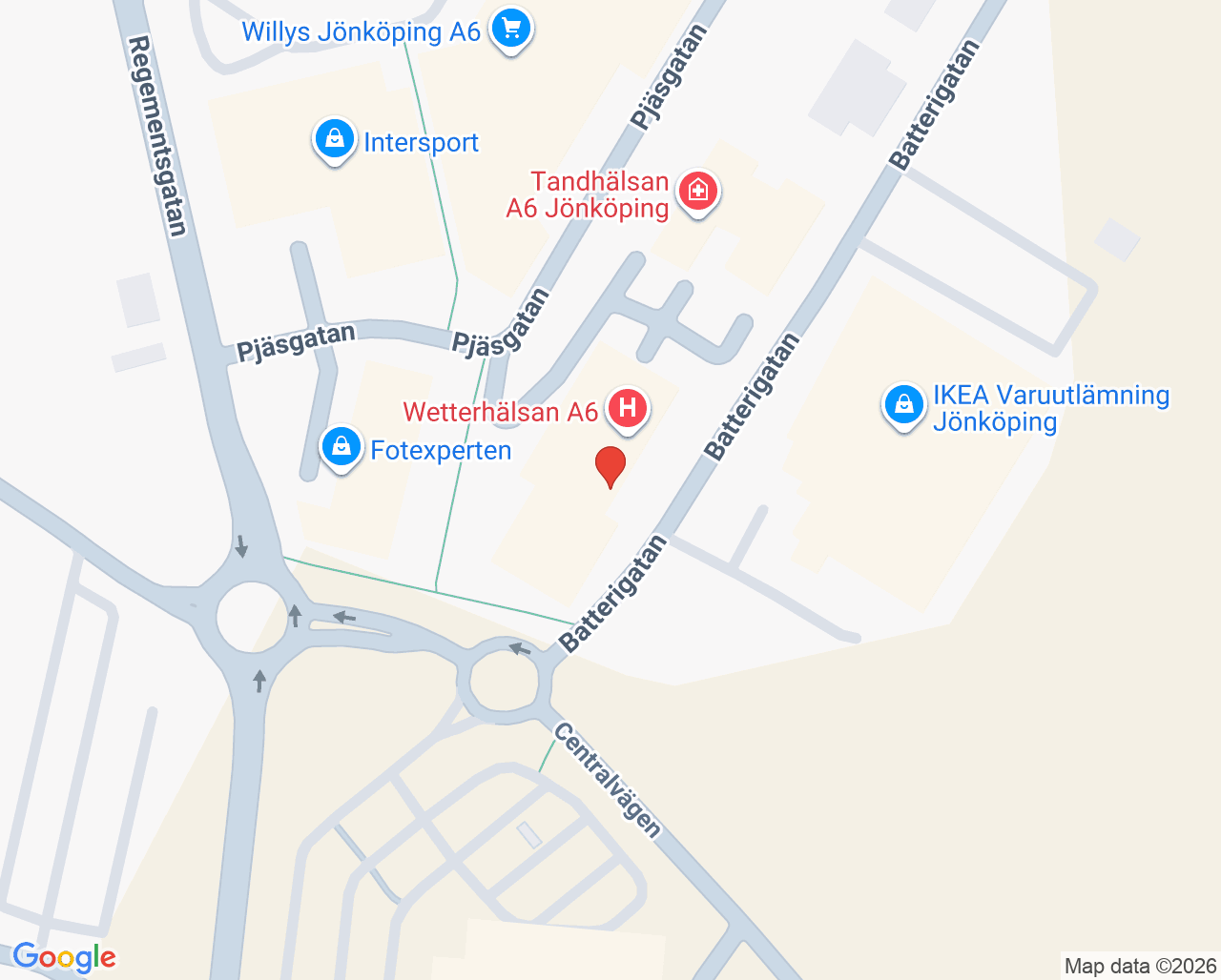 Karta till Bergman Clinics A6 Ögonklinik, Jönköping