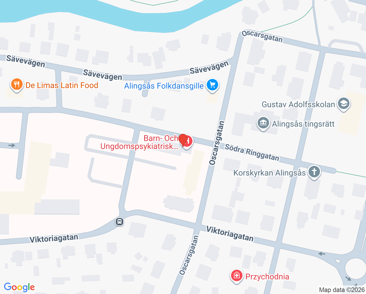 Karta till Närhälsan Sörhaga barnavårdscentral, Alingsås