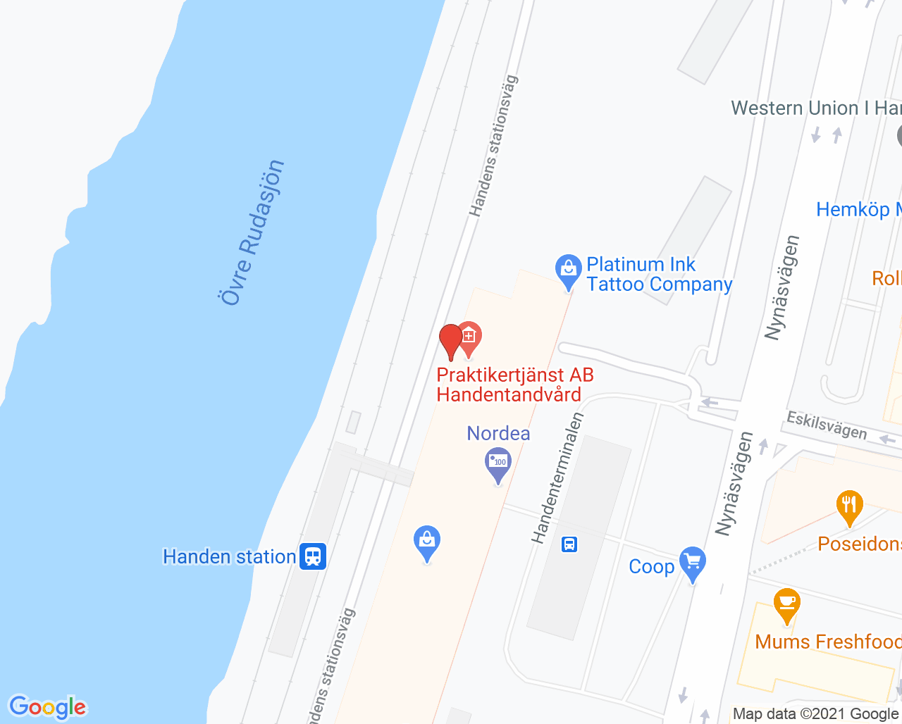 Karta till Handentandvården, Haninge