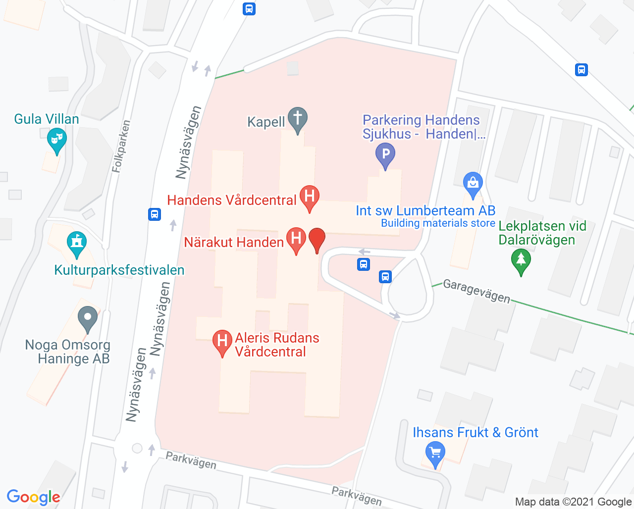 Karta till Qualicare Specialistvård Handen Fotsjukvård, Haninge