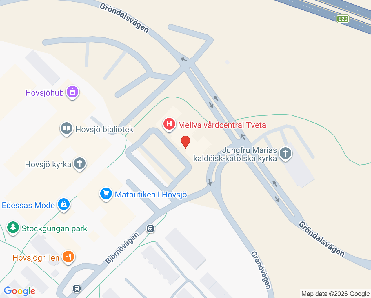 Karta till Hovsjö tandvård, Södertälje