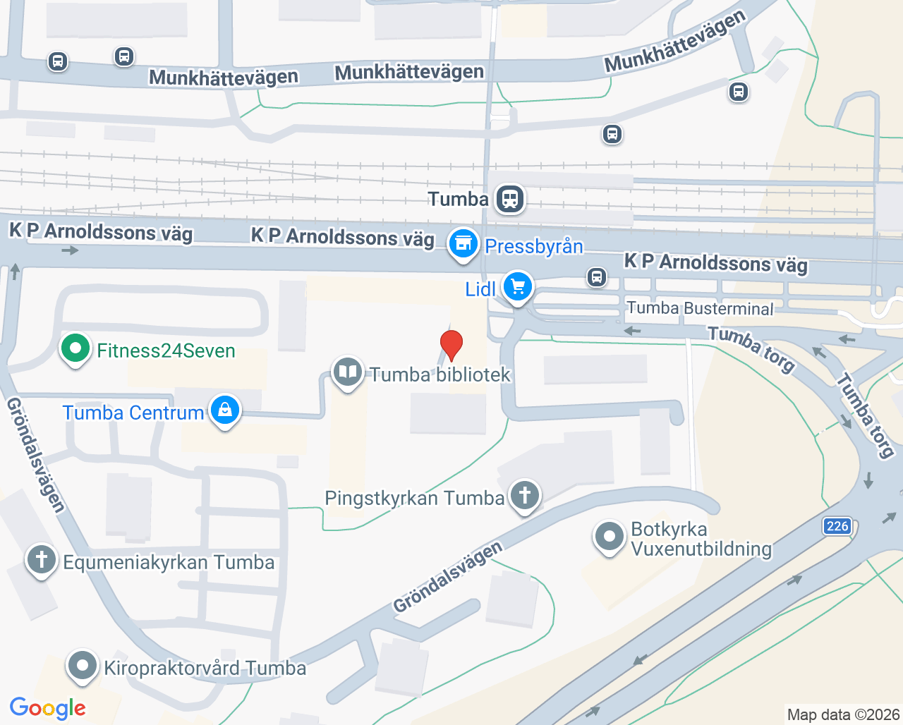 Karta till Tumba Tandläkarna, Tumba
