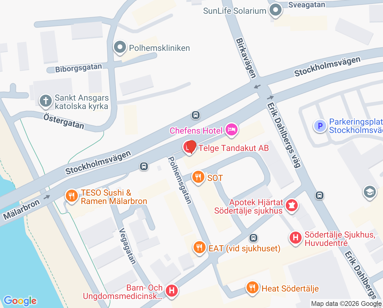 Karta till T.T.A Tandvård, Södertälje