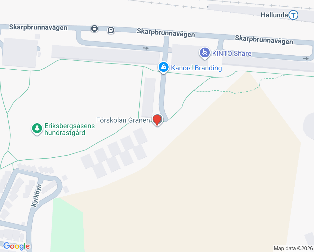 Karta till Språkförskolan Granen, Skärholmen
