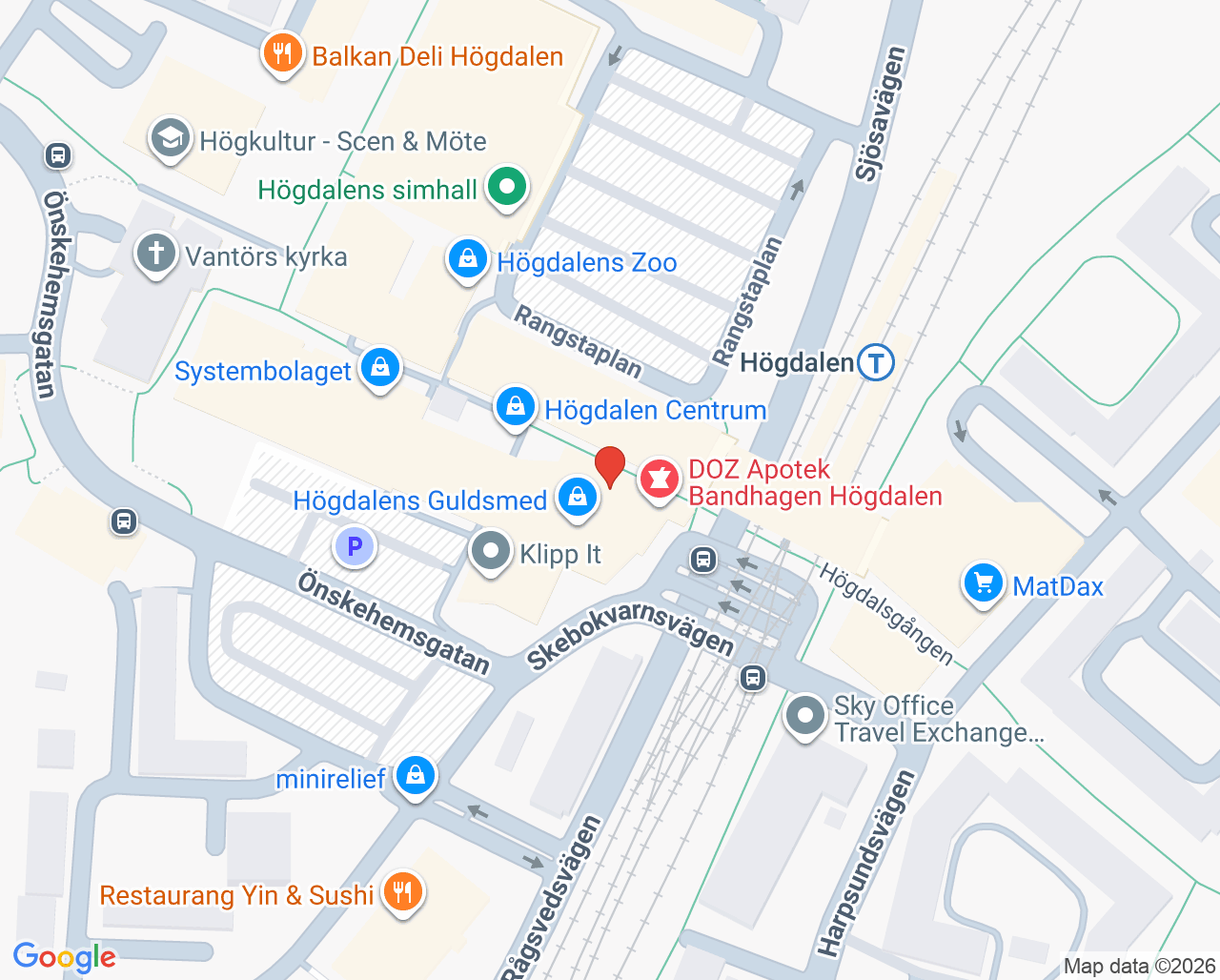 Karta till Vaccinova hos DOZ Apotek Bandhagen, Högdalen