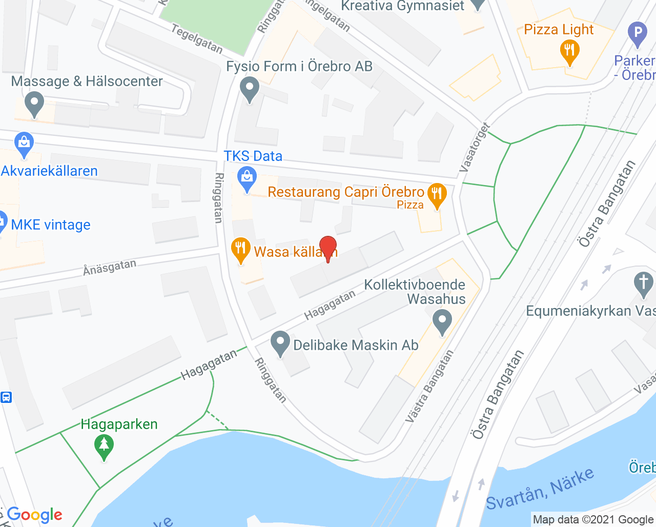Karta till Vasa tandvård Thomas Larsson, Örebro