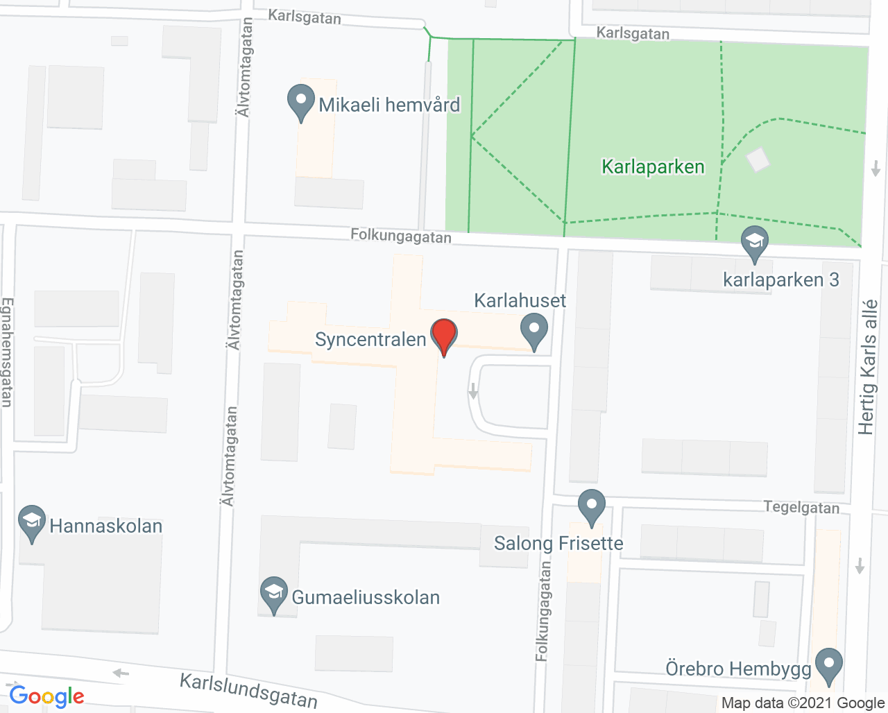 Karta till Psykiatrisk fysioterapimottagning, Örebro