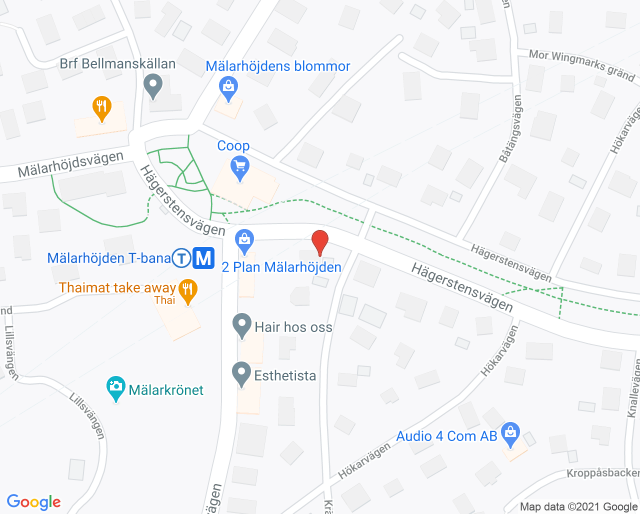 Karta till Azin tandläkarpraktik Mälarhöjden