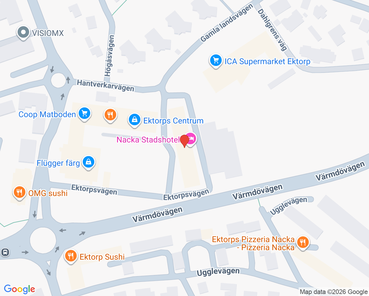 Karta till Psykiatrisk specialistmottagning Nacka, Psykiatri Södra Stockholm