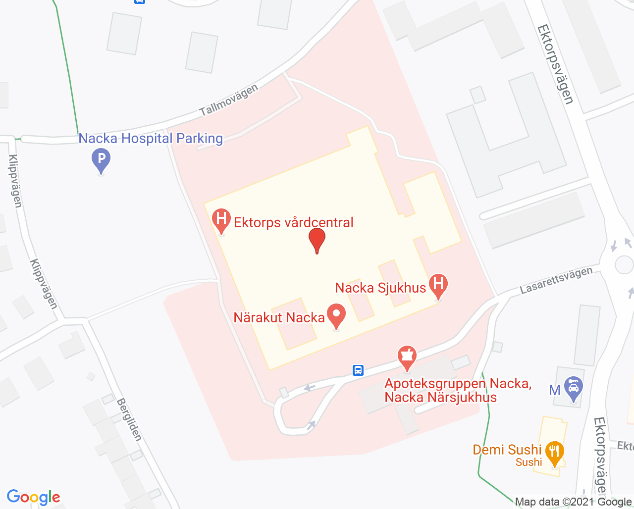 Karta till Nack-ryggrehabilitering, Nacka RehabCentrum