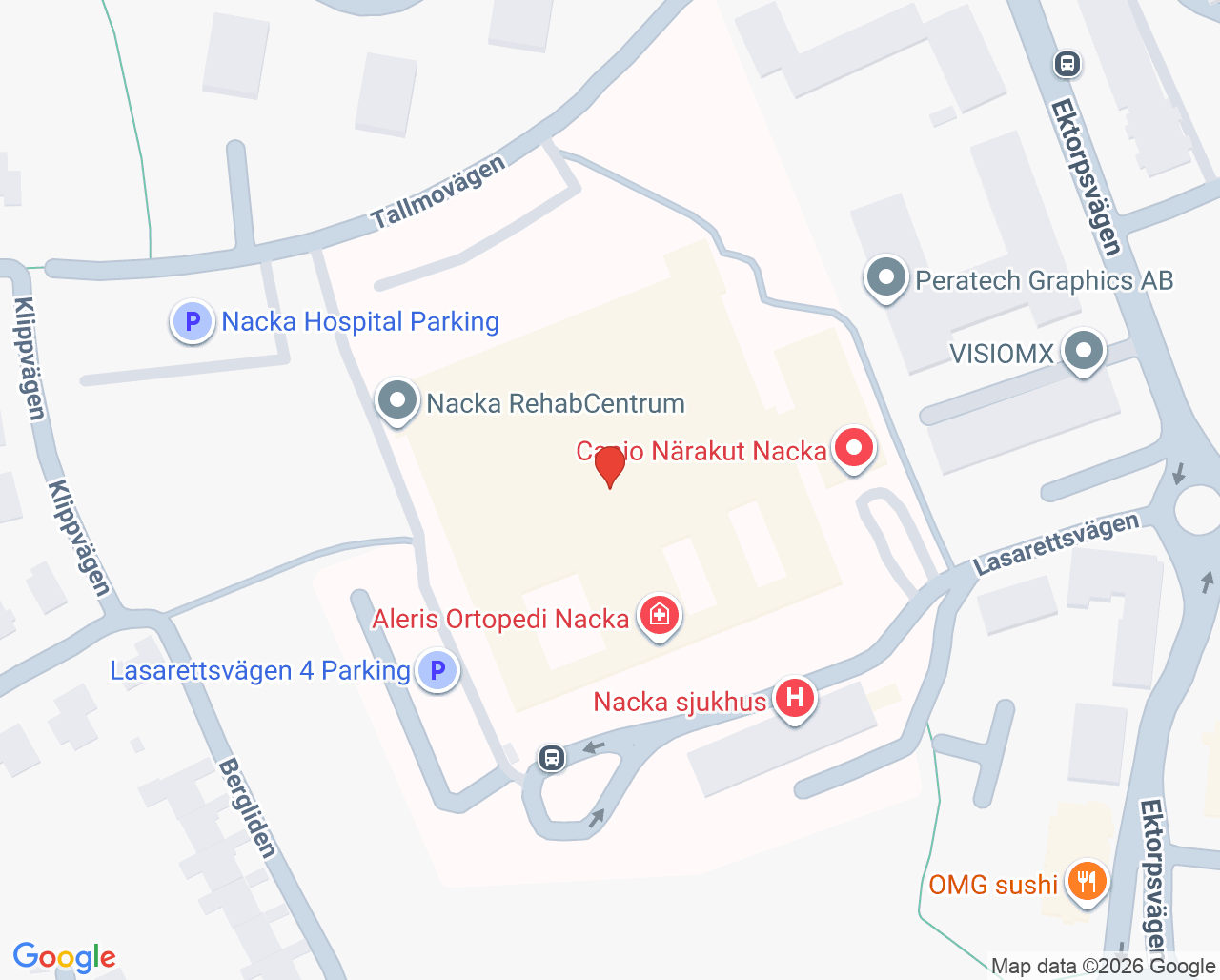 Karta till Paramedicinska enheten, Capio Geriatrik Nacka AB