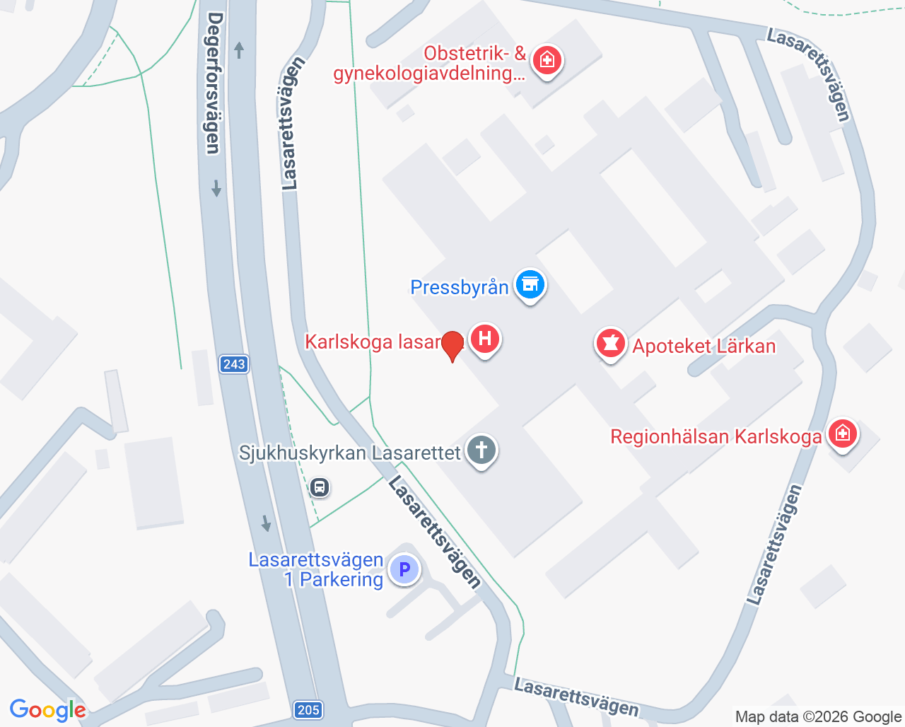 Karta till Gynekologimottagningen Karlskoga lasarett, Karlskoga