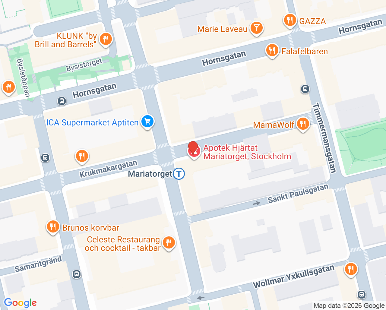 Karta till Min Doktor Vaccin Apoteket Hjärtat Mariatorget, Södermalm