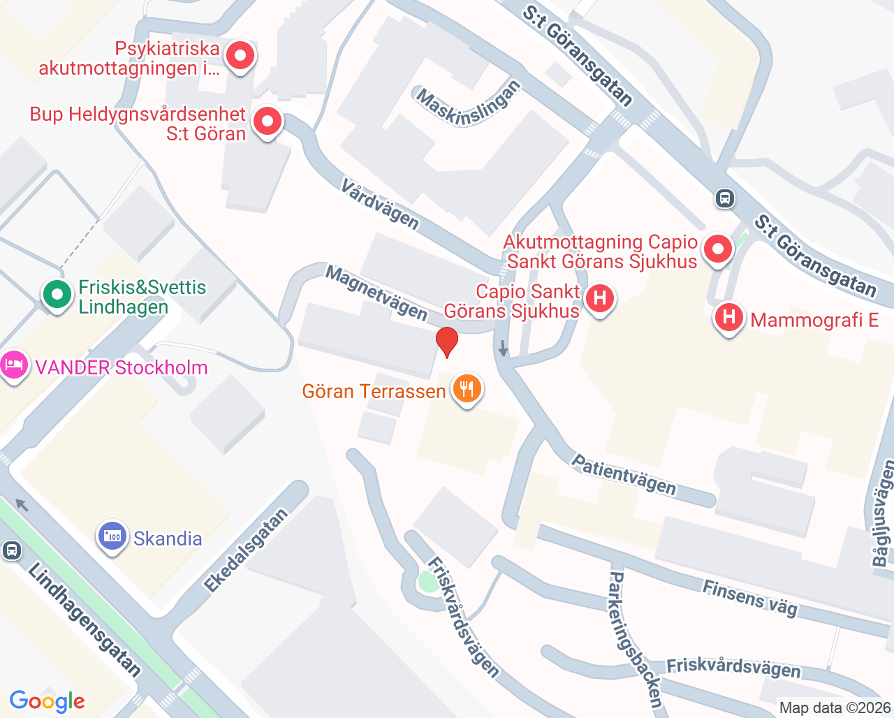 Karta till Avd 23 NSP, Norra Stockholms psykiatri