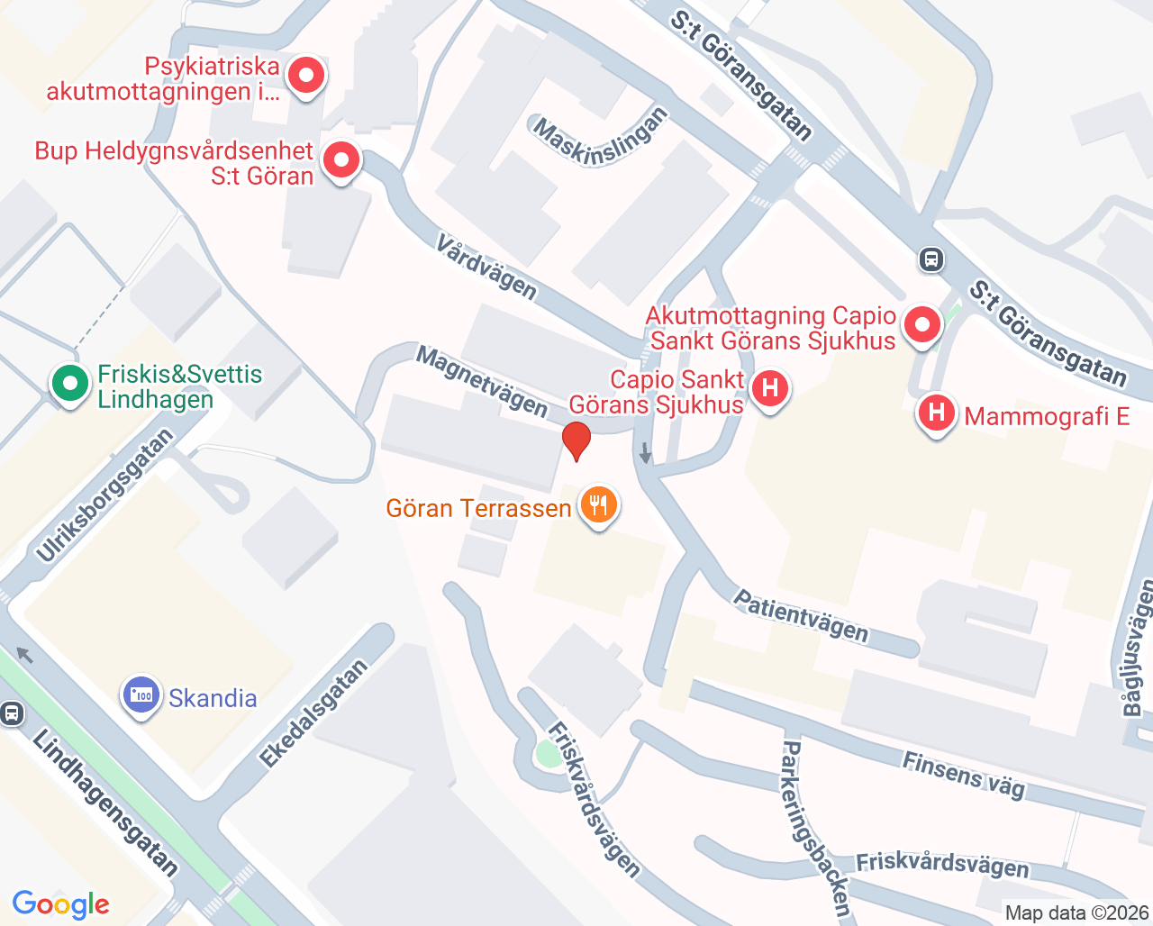 Karta till Smärtmottagningen, Capio S:t Görans Sjukhus