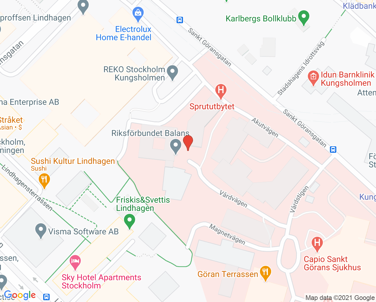 Karta till Psykiatrisk akutmottagning, Norra Stockholms psykiatri