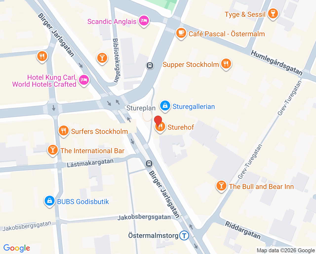 Karta till Apoteket Vita Björn Doktor24 Vaccinationsmottagning, Östermalm