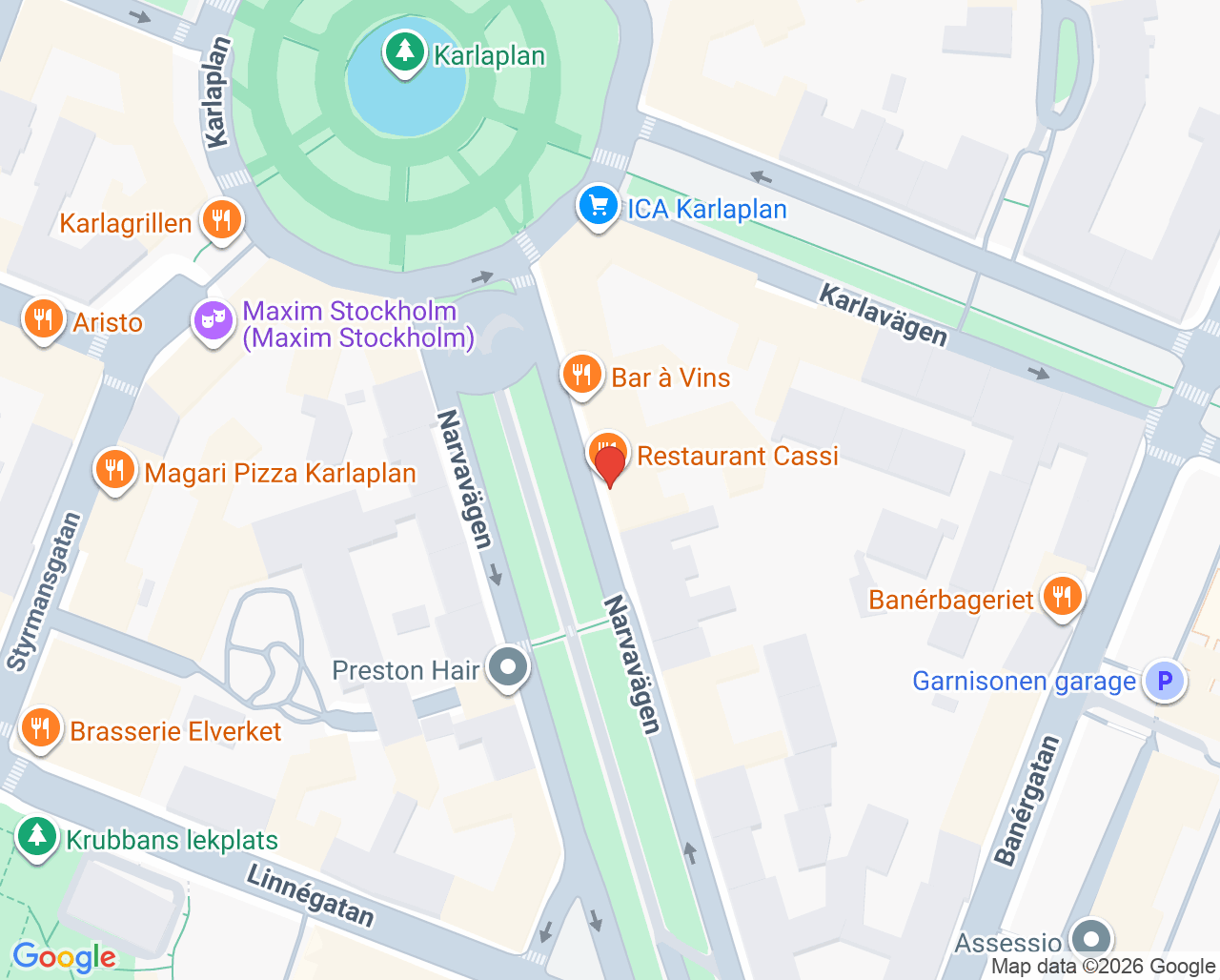 Karta till Narva Åderbråckscenter, Stockholm